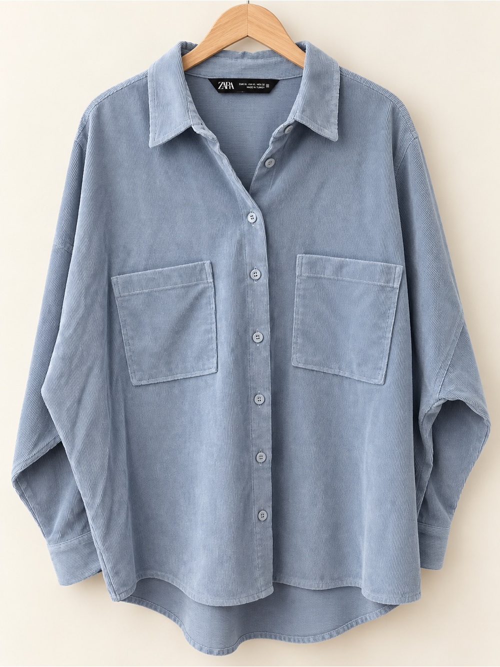 Zara Dusty Blue Corduroy Button-Up Shirt